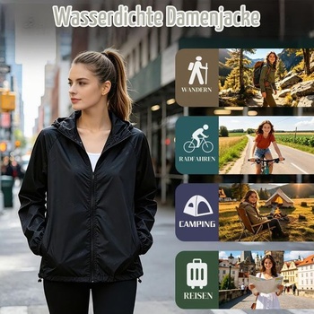 Dámska nepremokavá priedušná ľahká dažďová bunda, vetrovka s kapucňou, turistická dažďová bunda na