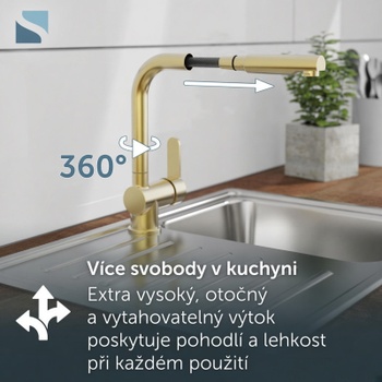 Kuchynská batéria London 79770U, výsuvná sprcha, 360 °, zlatá