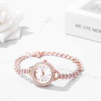 Dámske hodinky JewelryWe Malé diamantové hodinky Trblietavé drahokamové analógové quartzové náramkové
