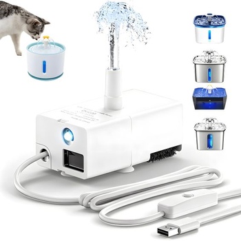 USB čerpadlo do mačacej fontány 5V 200L/H, nízky výkon 0,8W, s LED svetlom a 1,5m káblom, tiché