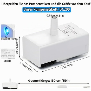 USB čerpadlo do mačacej fontány 5V 200L/H, nízky výkon 0,8W, s LED svetlom a 1,5m káblom, tiché