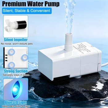 USB čerpadlo do mačacej fontány 5V 200L/H, nízky výkon 0,8W, s LED svetlom a 1,5m káblom, tiché