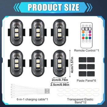 6 bezdrátových LED světel, 8 barev vodotěsných stroboskopických světel s dálkovým ovládáním,