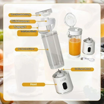 Prenosný mixér na smoothie, mini mixér s objemom 650 ml pre smoothie na cesty, dobíjací USB-C, 12