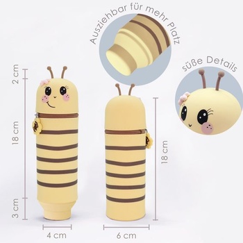 Silikonový penál Lulubug Lucky Animals - Včelka Sunny | Měkký silikonový penál na pera a tužky |