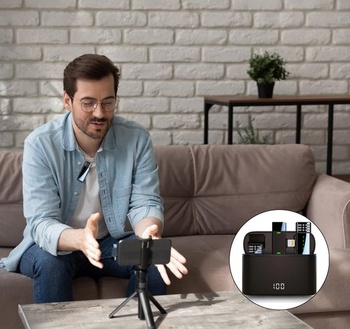 Bezdrôtový klopový mikrofón Lancoon s nabíjacím puzdrom, vhodný pre iPhone a iPad, klipsnový