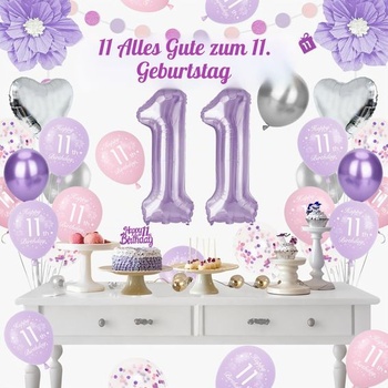 Dekorácie k 11. narodeninám, fialové narodeninové dekorácie pre 11 rokov, vrátane fóliového balónika 11
