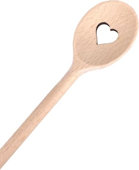 Sada 5 dřevěných lžic Balna ve tvaru srdce, 30 cm, míchací lžíce, dárková lžíce z tvrdého dřeva,