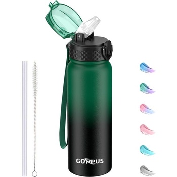 GOPPUS 600ml/20oz nerezová fľaša na vodu so slamkou, športová termoska, nepriepustná, vhodná na