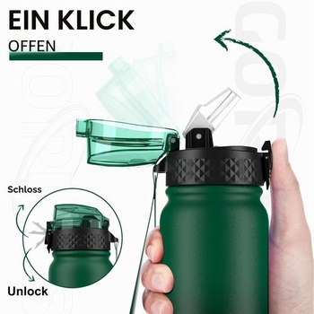 GOPPUS 600ml/20oz nerezová fľaša na vodu so slamkou, športová termoska, nepriepustná, vhodná na