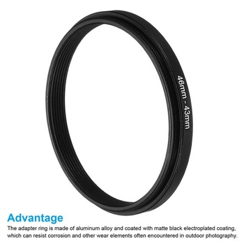 PATIKIL 46mm-43mm kovový redukční kroužek pro objektiv fotoaparátu, adaptér pro filtr