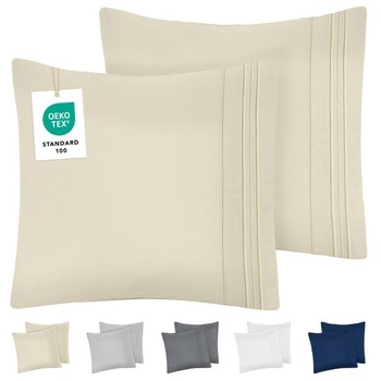 DREAMZIE Obliečka na vankúš 80x80 béžová, 2 ks, prémiové mikrovlákno s vyšívaným vzorom,