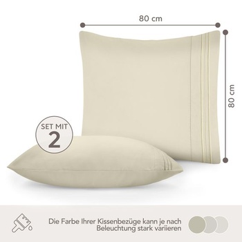 DREAMZIE Obliečka na vankúš 80x80 béžová, 2 ks, prémiové mikrovlákno s vyšívaným vzorom,