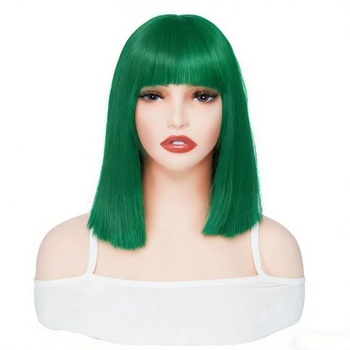 Trávovo zelená parochňa bôb pre ženy s ofinou, rovný štýl, pre ženy, karneval, cosplay, trávovo