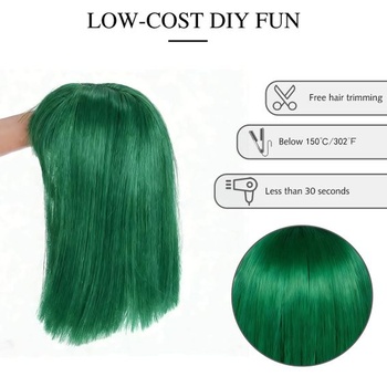 Trávovo zelená parochňa bôb pre ženy s ofinou, rovný štýl, pre ženy, karneval, cosplay, trávovo