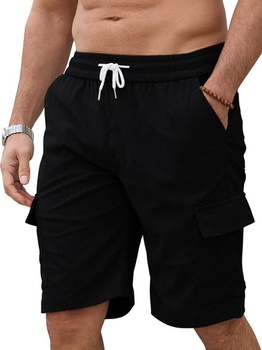 Pánske krátke menčestrové nohavice Decorie s vreckami na suchý zips - elastické cargo kraťasy pre