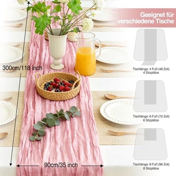 Tmavo ružový behúň z syrovej tkaniny, 300 x 90 cm Boho behúň z gázy Behúnik z syrovej tkaniny na
