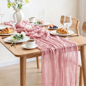 Tmavo ružový behúň z syrovej tkaniny, 300 x 90 cm Boho behúň z gázy Behúnik z syrovej tkaniny na
