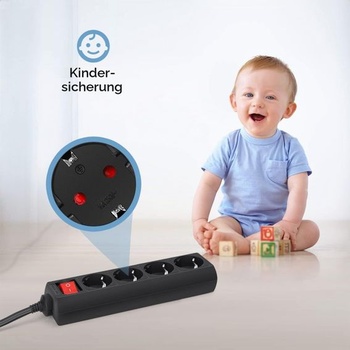 Aigostar 4cestný predlžovací kábel s vypínačom, stolná zásuvka, detská poistka, kábel 1,5 m,