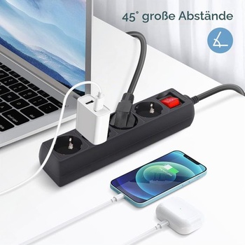 Aigostar 4cestný predlžovací kábel s vypínačom, stolná zásuvka, detská poistka, kábel 1,5 m,