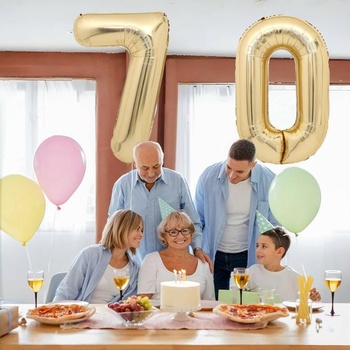 Bielo-zlatý balónik s číslom s priemerom 70 palcov, héliový balónik k 70. narodeninám, fóliový balónik,