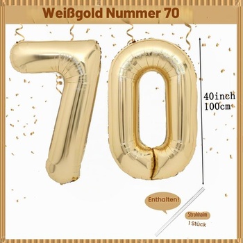 Bielo-zlatý balónik s číslom s priemerom 70 palcov, héliový balónik k 70. narodeninám, fóliový balónik,