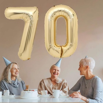 Bielo-zlatý balónik s číslom s priemerom 70 palcov, héliový balónik k 70. narodeninám, fóliový balónik,