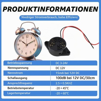Balení 2 elektronických bzučáků DC 3V 12V 24V, hlasitý varovný tón 100dB, generátor nepřetržitého