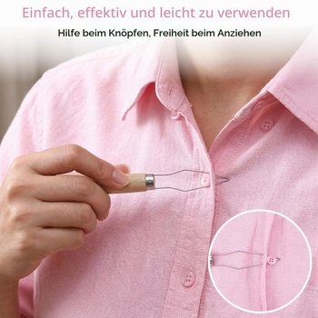 3 knoflíkové háčky, háčky na knoflíky Fanwer s dřevěnou rukojetí, pomůcka pro zapínání knoflíků pro