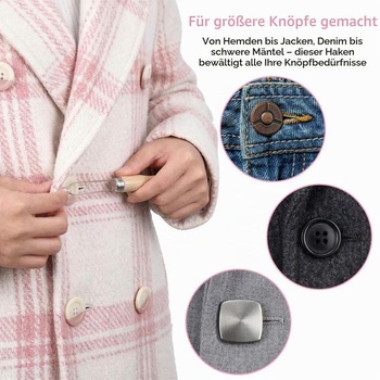 3 knoflíkové háčky, háčky na knoflíky Fanwer s dřevěnou rukojetí, pomůcka pro zapínání knoflíků pro