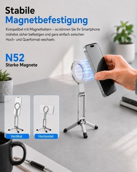 Magnetický statív pre chytré telefóny, skladacia mini selfie tyč 3 v 1 z hliníkovej zliatiny, silný