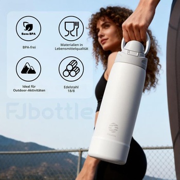 Fjbottle Fľaša na vodu z nerezovej ocele 1 l s otváraním jedným kliknutím do školy/na fitness, biela