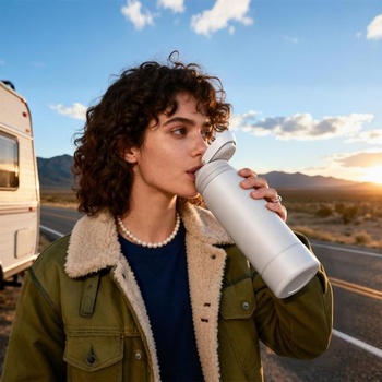 Fjbottle Láhev na vodu z nerezové oceli 1 l s otevíráním jedním kliknutím do školy/na fitness, bílá