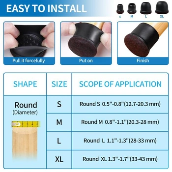 Ezprotekt klzáky na stoličky s plsťou, silikónové podlahové chrániče Φ 28-37 mm, krytky nôh stoličky,