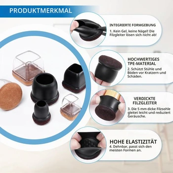 Ezprotekt klzáky na stoličky s plsťou, silikónové podlahové chrániče Φ 28-37 mm, krytky nôh stoličky,