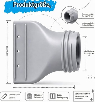 Adaptér na výfukovú hadicu klimatizácie, adaptér na plochú hadicu na klimatizáciu, 130 mm/150 mm