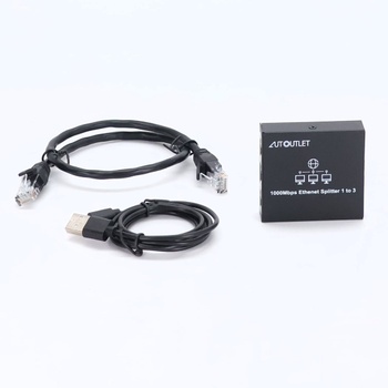 AUTOUTLET LAN rozbočovač 1 na 3, Plug & Play, 1000Mbps ethernetový rozbočovač s 3 portami s 0,5m