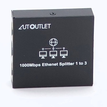 AUTOUTLET LAN rozbočovač 1 na 3, Plug & Play, 1000Mbps ethernetový rozbočovač s 3 portami s 0,5m