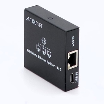 AUTOUTLET LAN rozbočovač 1 na 3, Plug & Play, 1000Mbps ethernetový rozbočovač s 3 portami s 0,5m