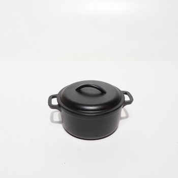 Okrúhly zapekací pekáč Amazon Basics z vopred ochutenej liatiny, dve rukoväte, 1,9 l, čierna 1,9 l