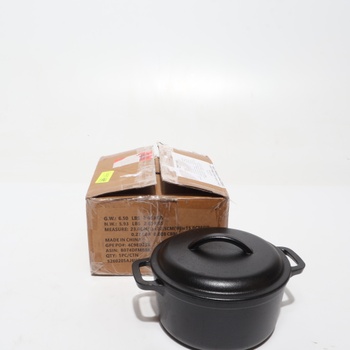 Okrúhly zapekací pekáč Amazon Basics z vopred ochutenej liatiny, dve rukoväte, 1,9 l, čierna 1,9 l