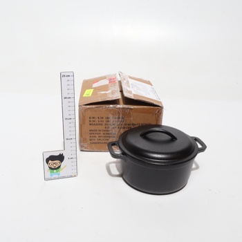 Okrúhly zapekací pekáč Amazon Basics z vopred ochutenej liatiny, dve rukoväte, 1,9 l, čierna 1,9 l