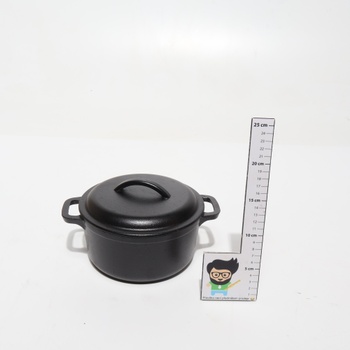 Okrúhly zapekací pekáč Amazon Basics z vopred ochutenej liatiny, dve rukoväte, 1,9 l, čierna 1,9 l