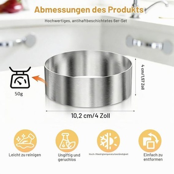 Sada 6 burgerových kroužků o průměru 10,2 cm, bezešvé dezertní kroužky a pečící kroužky, nerezové