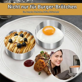 Sada 6 burgerových kroužků o průměru 10,2 cm, bezešvé dezertní kroužky a pečící kroužky, nerezové