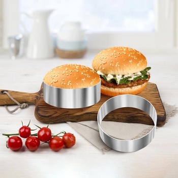 Sada 6 burgerových kroužků o průměru 10,2 cm, bezešvé dezertní kroužky a pečící kroužky, nerezové