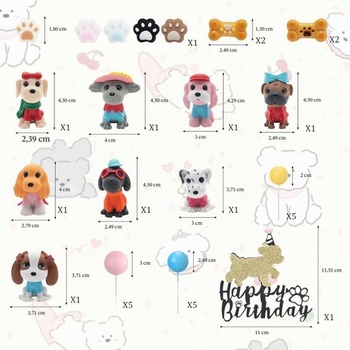 33dielna sada na zdobenie torty s motívom psov, minifigúrky psov, dekorácie na torty, figúrky psov,
