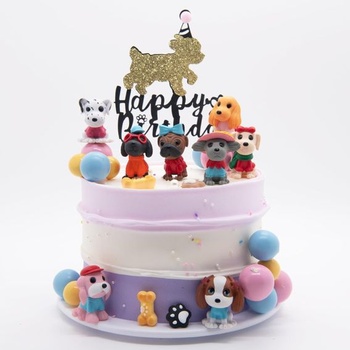 33dielna sada na zdobenie torty s motívom psov, minifigúrky psov, dekorácie na torty, figúrky psov,