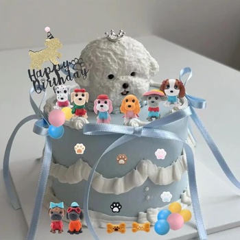 33dielna sada na zdobenie torty s motívom psov, minifigúrky psov, dekorácie na torty, figúrky psov,