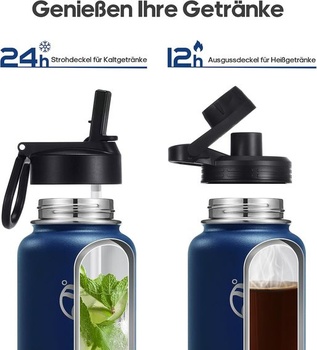 HydroPal 750ml nerezová izolovaná láhev, láhev na pití s brčkem a 2 víčky | Bez BPA, udrží nápoje